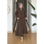 Tesettür Diyarı Mary Tansel Kumaş Fermuarlı Ceket-Etek Tesettür Takım- Kahverengi