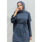 Tesettür Diyarı Modal Kumaş Kuşaklı Tesettür Tunik- Füme Standart (38-44 Uyumlu)