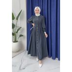 Tesettür Diyarı Moka Cupra Tansel Önden Düğmeli Tesettür Elbise- Indigo - İndigo - 40