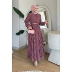 Tesettür Diyarı Rosella Kore Şifon Kumaş Astarlı Tesettür Elbise- Pembe - 36 - 38