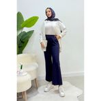 Tesettür Diyarı Scuba Kumaş Beli Lastikli Pare Tesettür Pantolon- Lacivert
