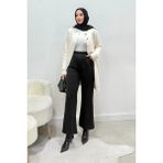 Tesettür Diyarı Scuba Kumaş Beli Lastikli Pare Tesettür Pantolon- Siyah - 40 - 42
