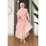 Tesettür Diyarı Vola Tansel Kumaş Kuşaklı Bluz- Etek Tesettür Takım- Pembe Standart Beden (36-42 Uyumlu)