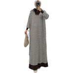 Tesettür Diyarı Yarım Fermuarlı Çizgili Triko Oversize Elbise- Acı Kahve Standart (36-42 Uyumlu)