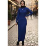Tesettür Diyarı Yarım Fermuarlı Triko Oversize Elbise- Saks Standart (36-42 Uyumlu) - Saks Mavi