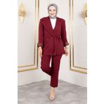 Tesettür Dünyası Bağlama Detaylı Blazer Takım TSD250196 Bordo