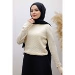 Tesettür Dünyası Bisiklet Yaka Bluz TSD250261 Bej