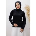 Tesettür Dünyası Bisiklet Yaka Bluz TSD250261 Siyah