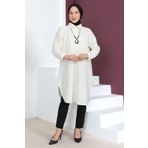 Tesettür Dünyası Büyük Beden Kolyeli Tunik Tsd230509 Ekru