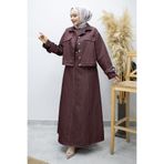 Tesettür Dünyası Kemerli Ceketli Denim Elbise TSD260164 Bordo