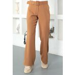 Tesettür Dünyası TSD221110 Camel Kemerli Bol Paça Pantolon