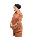 Tesettür Eşofman Takımı Fermuarlı Ikili - Tunik Pantolon, Şık Eşofman Takımları Kadın 2 Parça Tesettürlü Kadınlar Kıyafet (Taba, S)