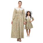 Tesettür Fisto Yakalı Renkli Çiçekli ANNE-KIZ Kombini (Yeşil, 3XL)