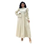 Tesettür Fiyonklu Uzun Poplin Kloş Elbise (Bej, L-XL)