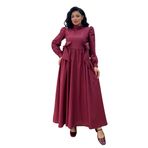 Tesettür Fiyonklu Uzun Poplin Kloş Elbise (Bordo, S-M)
