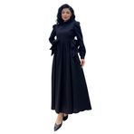 Tesettür Fiyonklu Uzun Poplin Kloş Elbise (Siyah, L-XL)