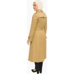 Tesettür Kadın Trençkot Camel Renk Uzun Model Kemerli - 40