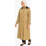 Tesettür Kadın Trençkot Kapüşonlu Camel Renk Uzun Model Kemerli - 38