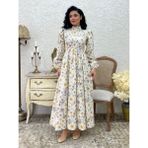 Tesettür Kahve Açelya Çiçeği Uzun Kloş Elbise - 4XL - 5XL