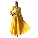 Tesettür Kloş Poplin Elbise (Koyu Sarı, S-M)