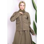 Tesettür Premium Etekli Alt Üst Takım - Yeşil - Taba - 40
