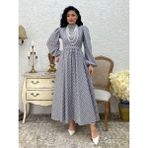 Tesettür Puantiyeli Uzun Kloş Elbise (Gri, 2XL/3XL)