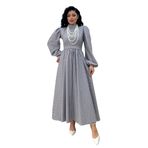 Tesettür Puantiyeli Uzun Kloş Elbise (Gri, L/XL)