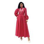 Tesettür Puantiyeli Uzun Kloş Elbise (Kırmızı, 4XL/5XL)
