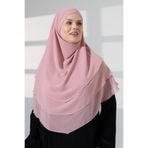 Tesettür Şifon Peçeli Üç Katlı Oval Sufle Khimar, Pratik Hijab Şal - Pembe (ZN1704) Pembe