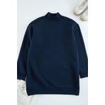Tesettür Tarz Relaxed Dik Yaka Standart Kol Uzun Yırtmaç Detaylı İçi Polarlı Örme Sweatshirt