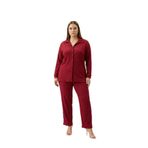Tesettür Uyumlu Büyük Beden Gömlek Takım – Uzun Kollu Bürümcük Kumaş İkili Set-Bordo-2XL