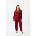Tesettür Uyumlu Büyük Beden Gömlek Takım – Uzun Kollu Bürümcük Kumaş İkili Set-Bordo-3XL