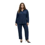 Tesettür Uyumlu Büyük Beden Gömlek Takım – Uzun Kollu Bürümcük Kumaş İkili Set-Lacivert-5XL