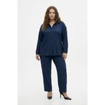 Tesettür Uyumlu Büyük Beden Gömlek Takım – Uzun Kollu Bürümcük Kumaş İkili Set-Lacivert-6XL