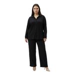 Tesettür Uyumlu Büyük Beden Gömlek Takım – Uzun Kollu Bürümcük Kumaş İkili Set-Siyah-4XL