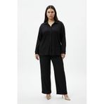 Tesettür Uyumlu Büyük Beden Gömlek Takım – Uzun Kollu Bürümcük Kumaş İkili Set-Siyah-5XL