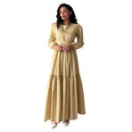 Tesettür Uzun Çıtır Poplin Kat Kat Elbise (Sarı, L-XL)