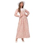 Tesettür Vintage Fisto Yakalı Renkli Çiçekli Elbise (Pudra, M)