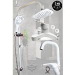 Tesitay Beyaz Banyo Lavabo Bataryası ve Robot Duş Seti Beyaz Banyo Seti Armatür Musluk Batarya Duş Musluk