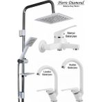 Tesitay Irmak Lavabo Banyo Mutfak Bataryası ve Rainy Robot Duş Siyah Banyo Seti Armatür Musluk Batarya Duş - Beyaz - Gümüş