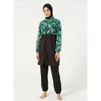 Tesmay Hızlı Kuruyan Paraşüt Kumaş Kadın Tesettür Mayo 22200 - Siyah - Yeşil - 2XL