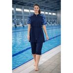Tesmay Sporcu Likra Paraşüt Kumaş Yarım Kollu Önden Fermuarlı Kadın Mayo 3418 - Lacivert - 3XL