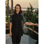 Tesmay Sporcu Likra Paraşüt Kumaş Yarım Kollu Önden Fermuarlı Kadın Mayo 3418 - Siyah - 2XL