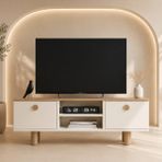 Tessa Mobilya Bohem Tv Sehpası Beyaz 50'' Tv Uyumlu Bohem Ayaklı Geniş Depolamalı Tv Ünitesi - Sepet Ceviz - Beyaz