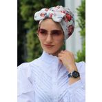 tessetür Bone diyarı Desenli Fiyonklu Bone Gül Desen