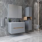 Teta Home Madrid 80 cm MDF Sis Gri Atlantik Çam Banyo Dolabı Seti ve Boy Dolabı