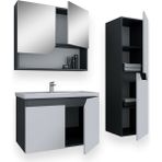 Teta Home Napoli 80 cm MDF Antrasit Beyaz Banyo Dolabı Seti + Boy Dolabı
