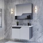 Teta Home Napoli 80 cm MDF Antrasit Beyaz Banyo Dolabı Seti + Boy Dolabı