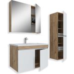 Teta Home Tokyo 65 Cm Atlantik Çam-Beyaz MDF Banyo Dolabı Seti + Boy Dolabı - Atlantik Çam - Beyaz