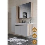 Teta Home Tokyo 80 cm MDF Banyo Dolabı Seti + Boy Dolabı Yavaş Kapanan Kapaklı Tasarım - Vanilya